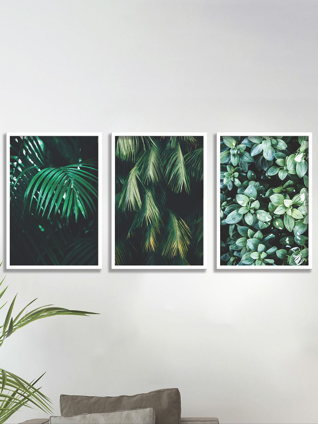 SAF Set Of 3 Green & White UV Textured Painting Wall Art Price in India