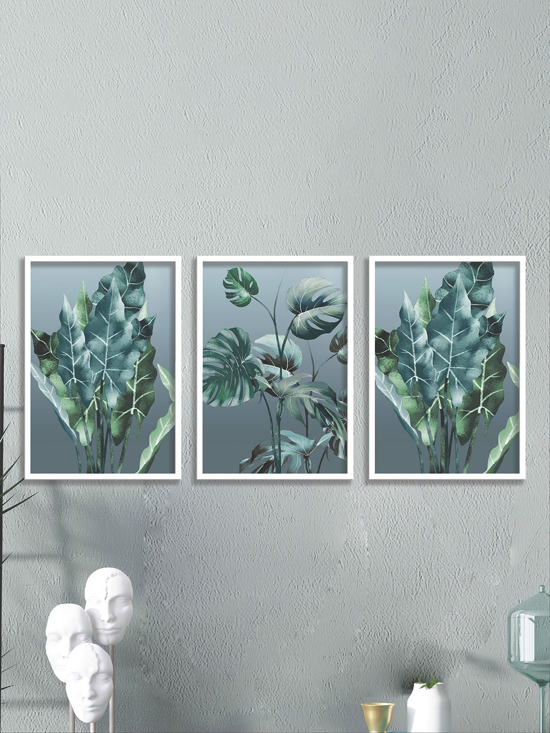 SAF Set Of 3 Blue & Green Textured Framed Wall Painting Price in India