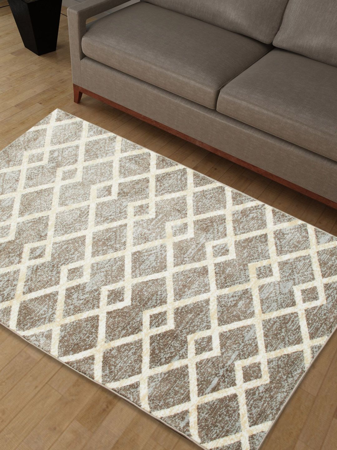 Home Centre Brown & Cream Textured Anti-Skid Rectangle Carpets Price in India