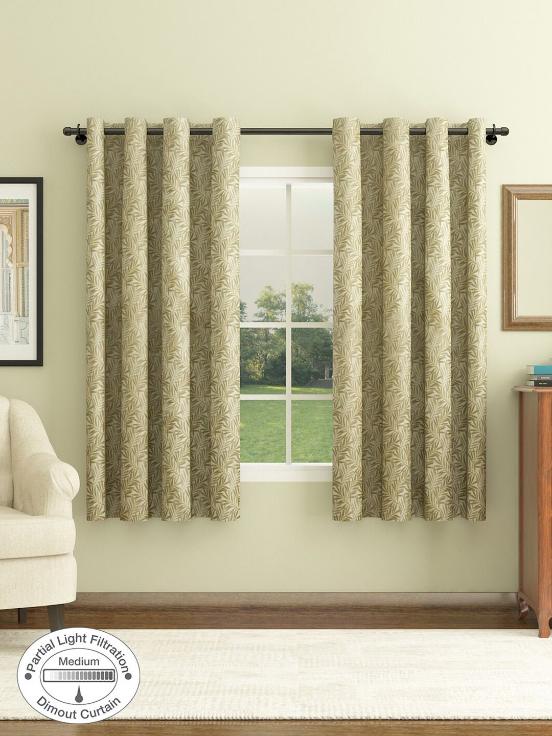 HomeTown Green Set of 2 Floral Room Darkening Window Curtain Price in India