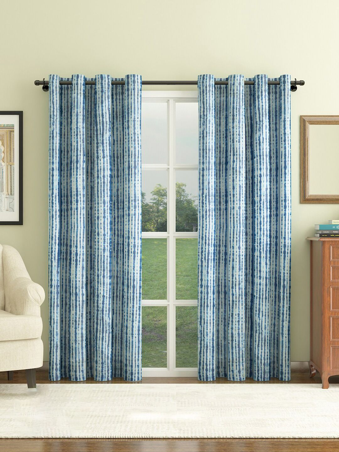 HomeTown Blue & White Set of 2 Door Curtain Price in India