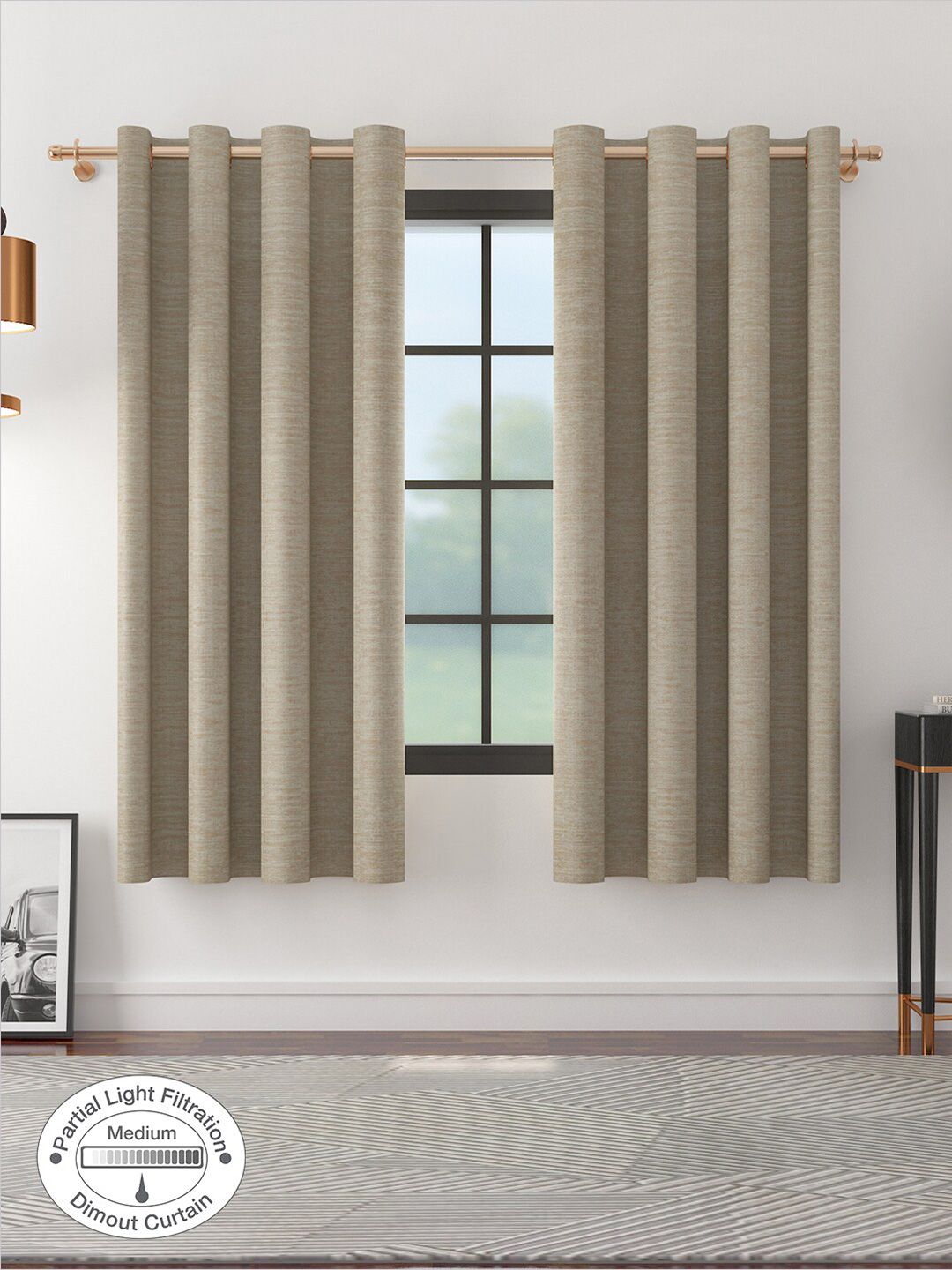 HomeTown Off White & Beige Set of 2 Room Darkening Window Curtain Price in India