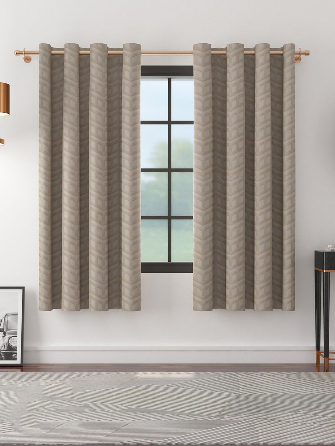 HomeTown Set of 2 Off White & Beige Room Darkening Window Curtain Price in India