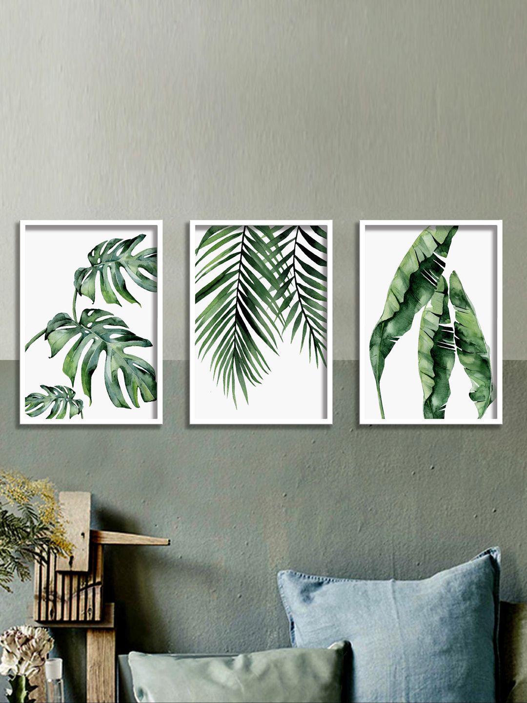 SAF Set Of 3 Green & White Textured Framed  Wall Painting Price in India