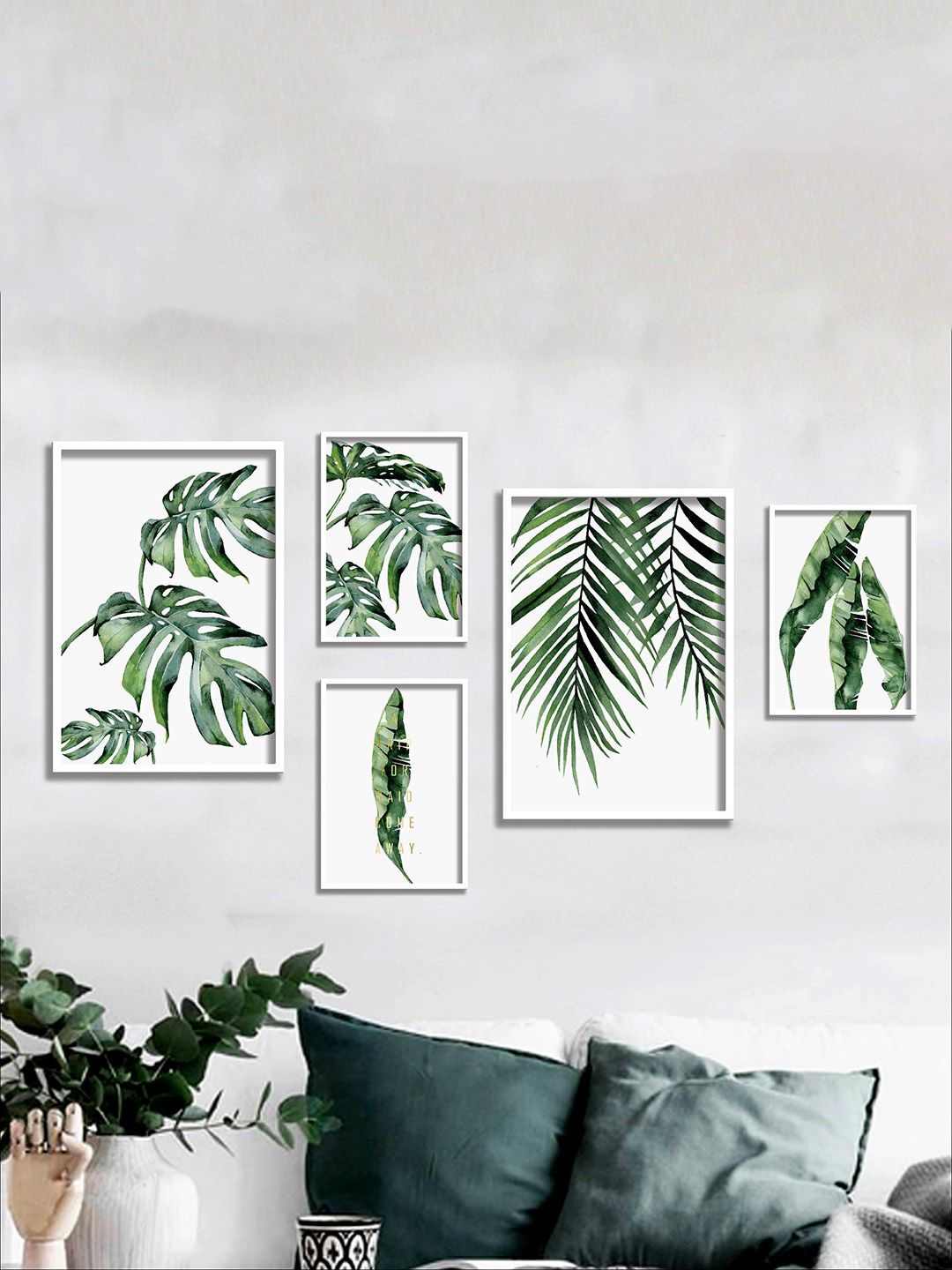 SAF Set Of 5 White & Green Modern Art UV Textured Wall Painting