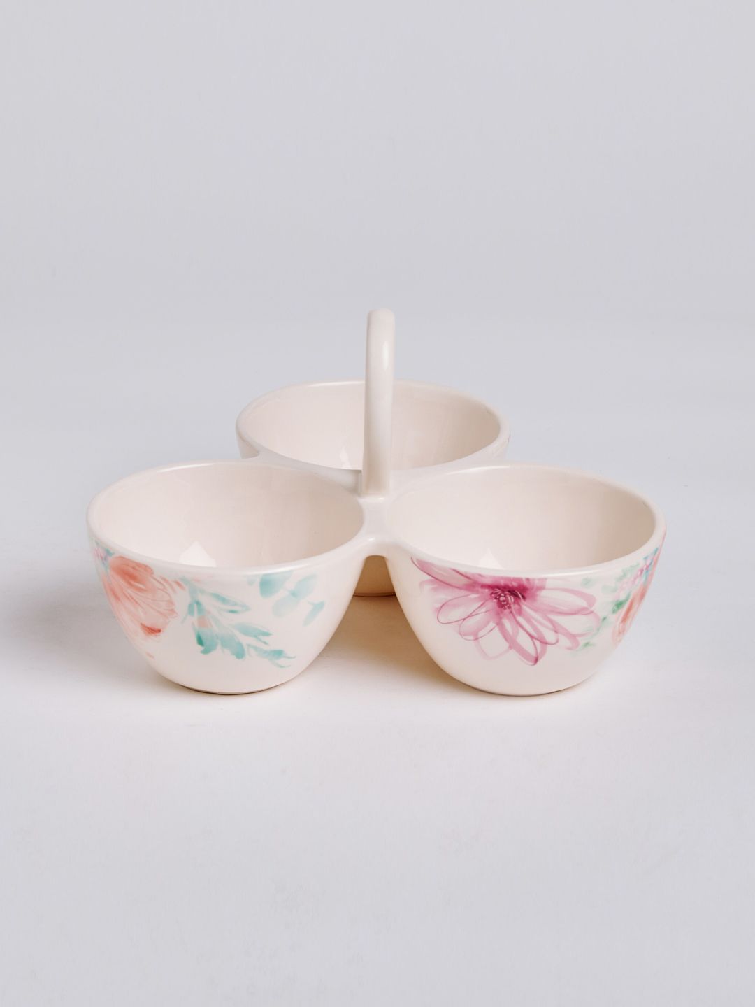 Home Centre Off-White & Pink Printed Divided Serving Bowl Price in India