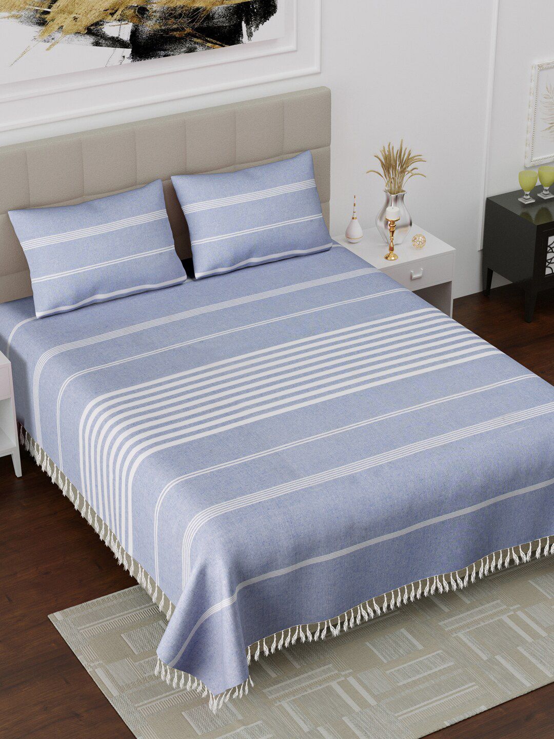 Varde Striped 180 TC King Cotton Bedsheet with 2 Pillow Covers Price in India