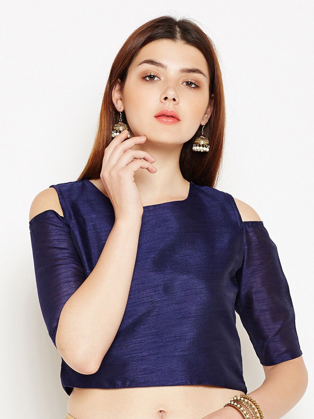 Be Indi Navy Blue Pure Silk Crop Top Price in India