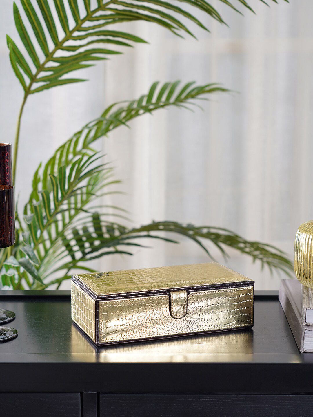 Pure Home and Living Gold-Toned Textured Lid Box Organisers Price in India