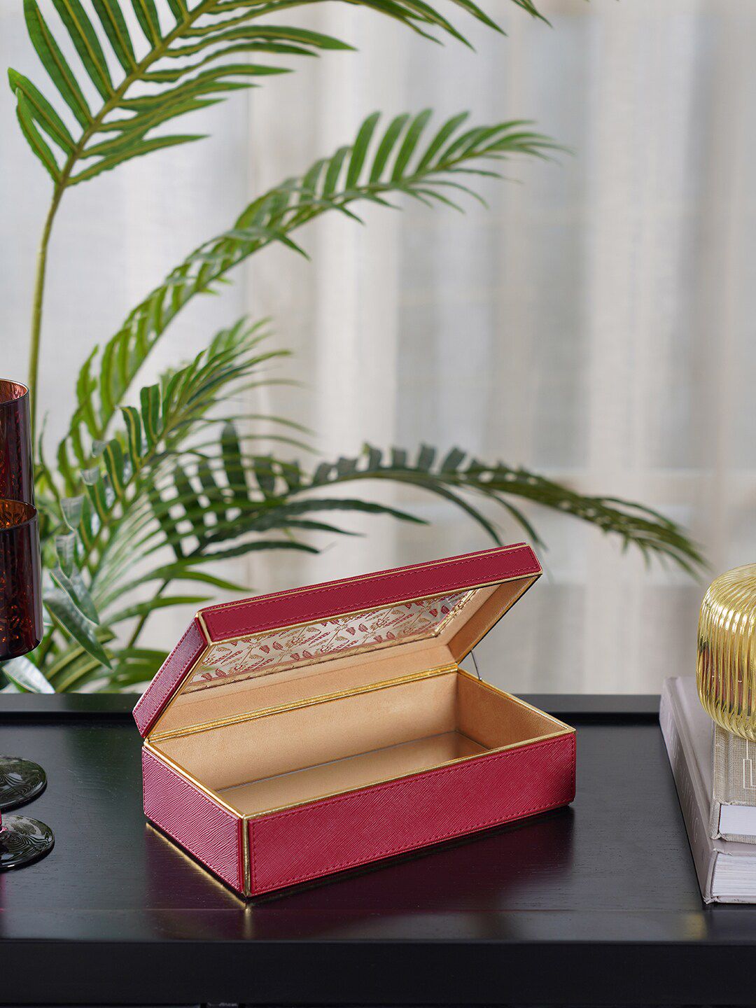 Pure Home and Living Red & Gold-Toned Solid Small Box Organisers Price in India