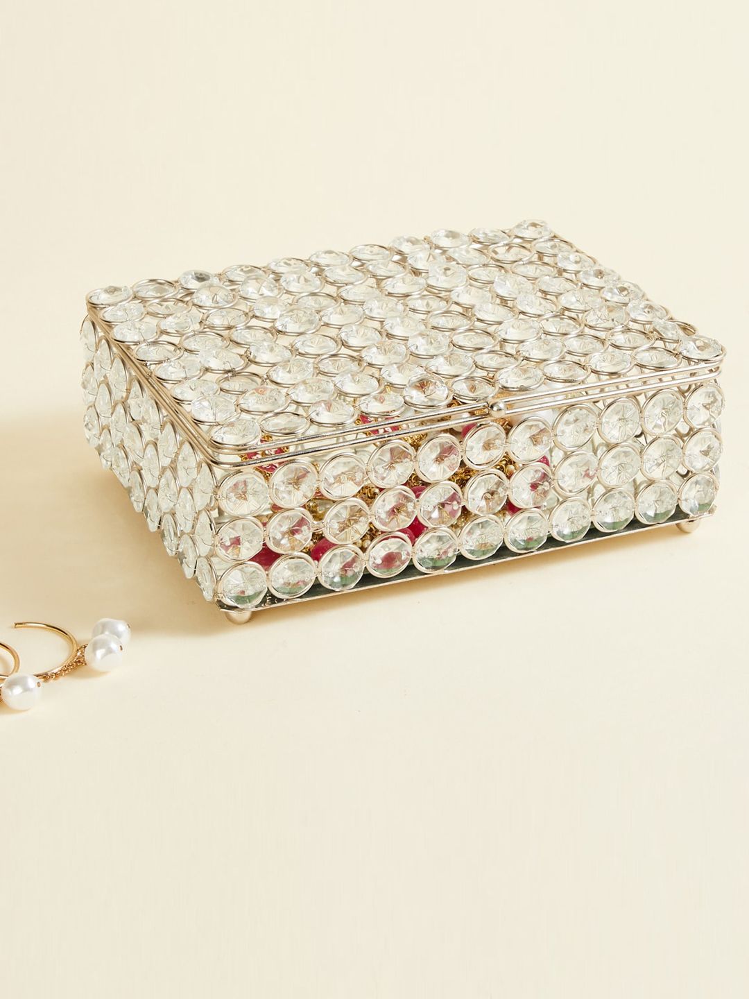 Home Centre Silver-Toned Crystal Studded  Decorative Box Showpiece Price in India