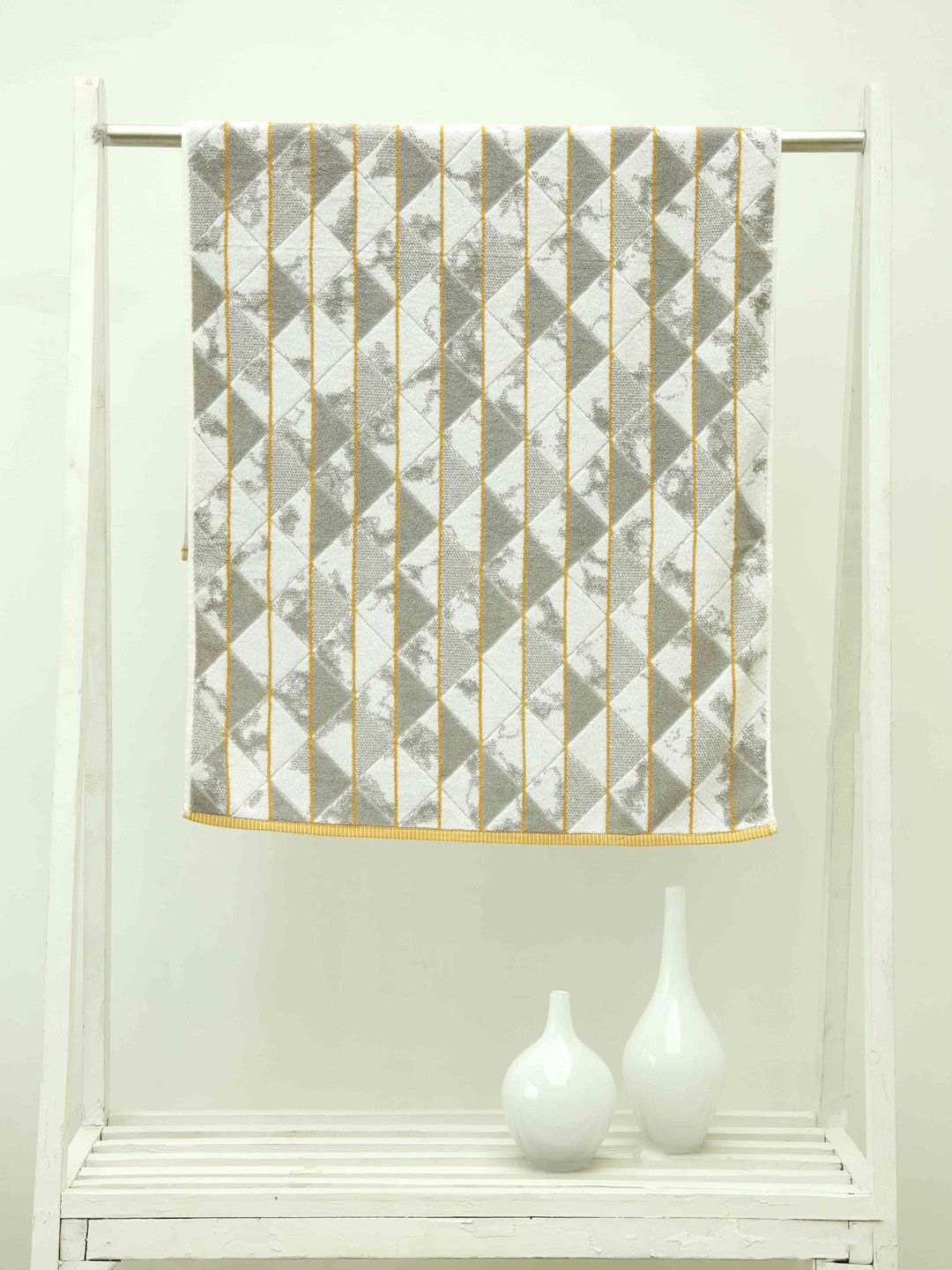 Ariana  Grey & Yellow Soft Cotton  Printed Bath Towels Price in India