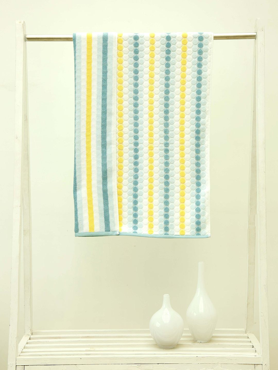 Ariana Green & Yellow Striped Cotton 500 GSM Bath Towel Price in India
