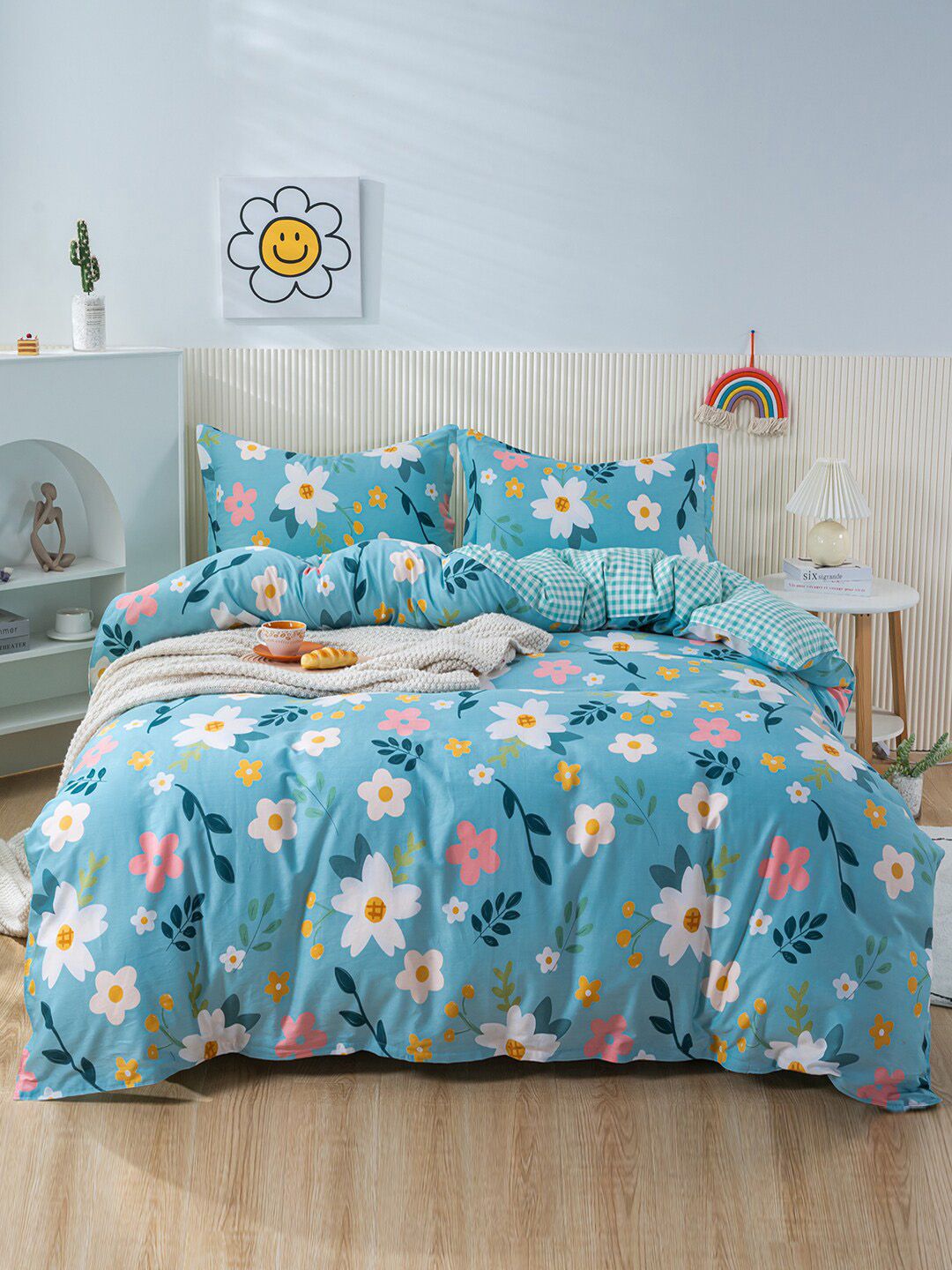 JC Collection Blue Printed Pure Cotton Bedding Set Price in India