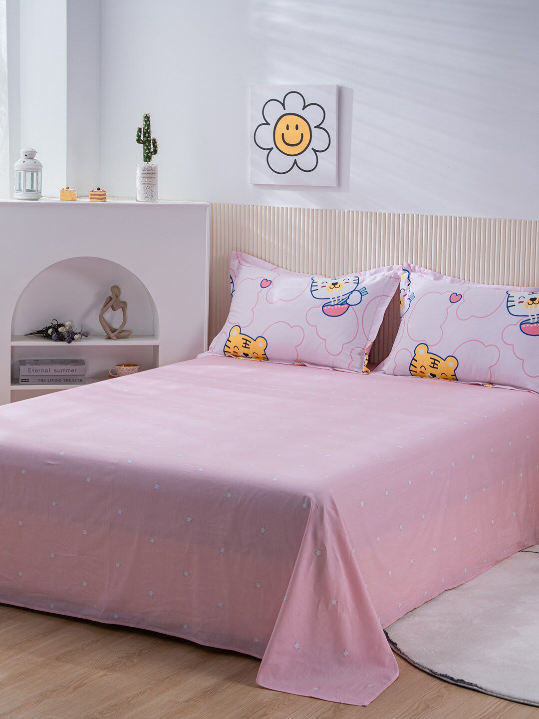 JC Collection Pink Printed Pure Cotton Double XL Bedding Set Price in India