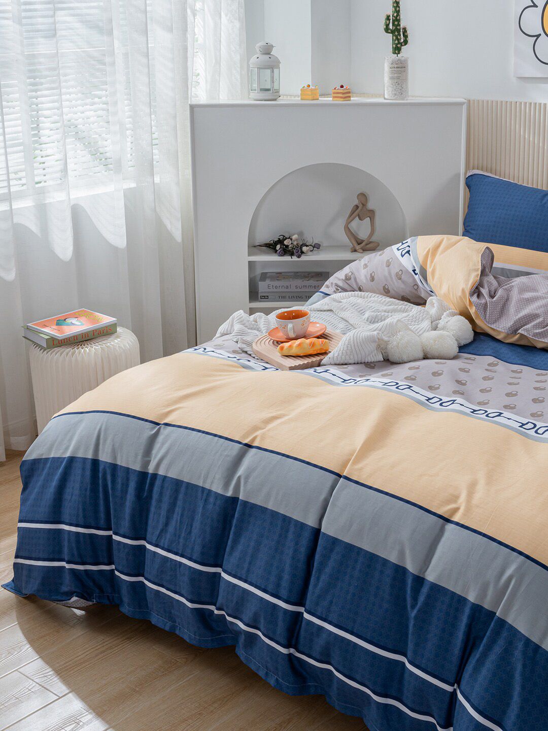 JC Collection Blue & Beige Printed Pure Cotton Single Bedding Set Price in India