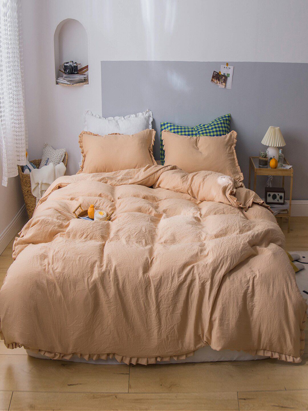 JC Collection Peach Solid Bedding Set Price in India