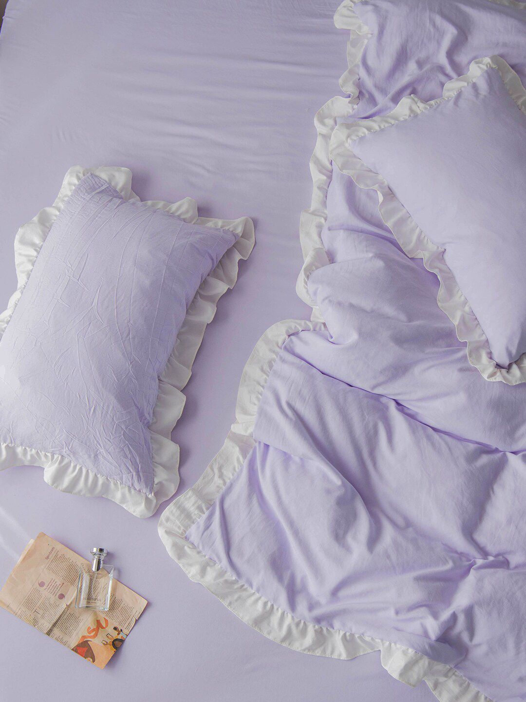 JC Collection Purple & White Solid Bedding Set Price in India