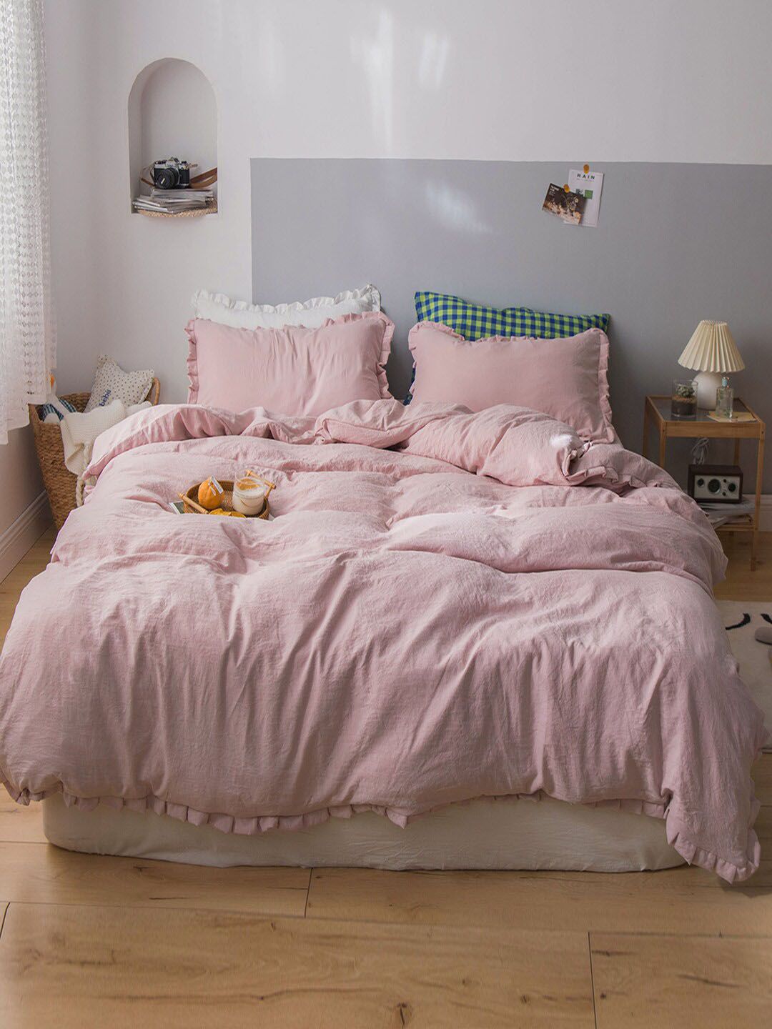 JC Collection Pink Solid Double King 4-Piece Bedding Set Price in India