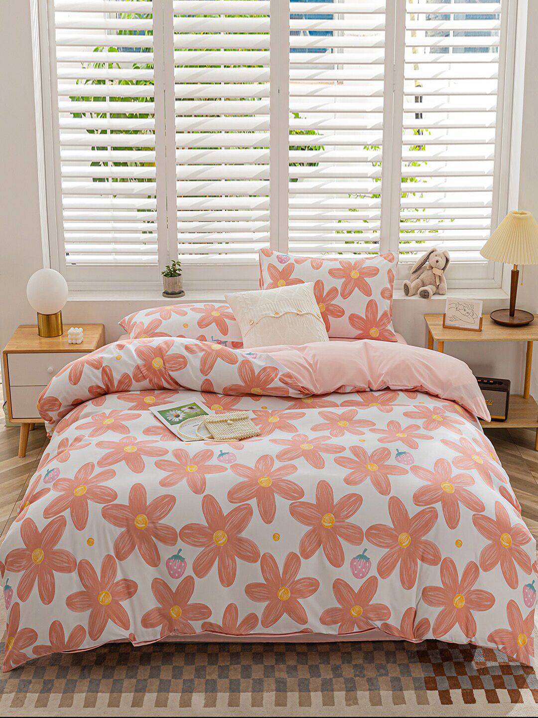 JC Collection Pink & White Printed Double Queen Bedding Set Price in India