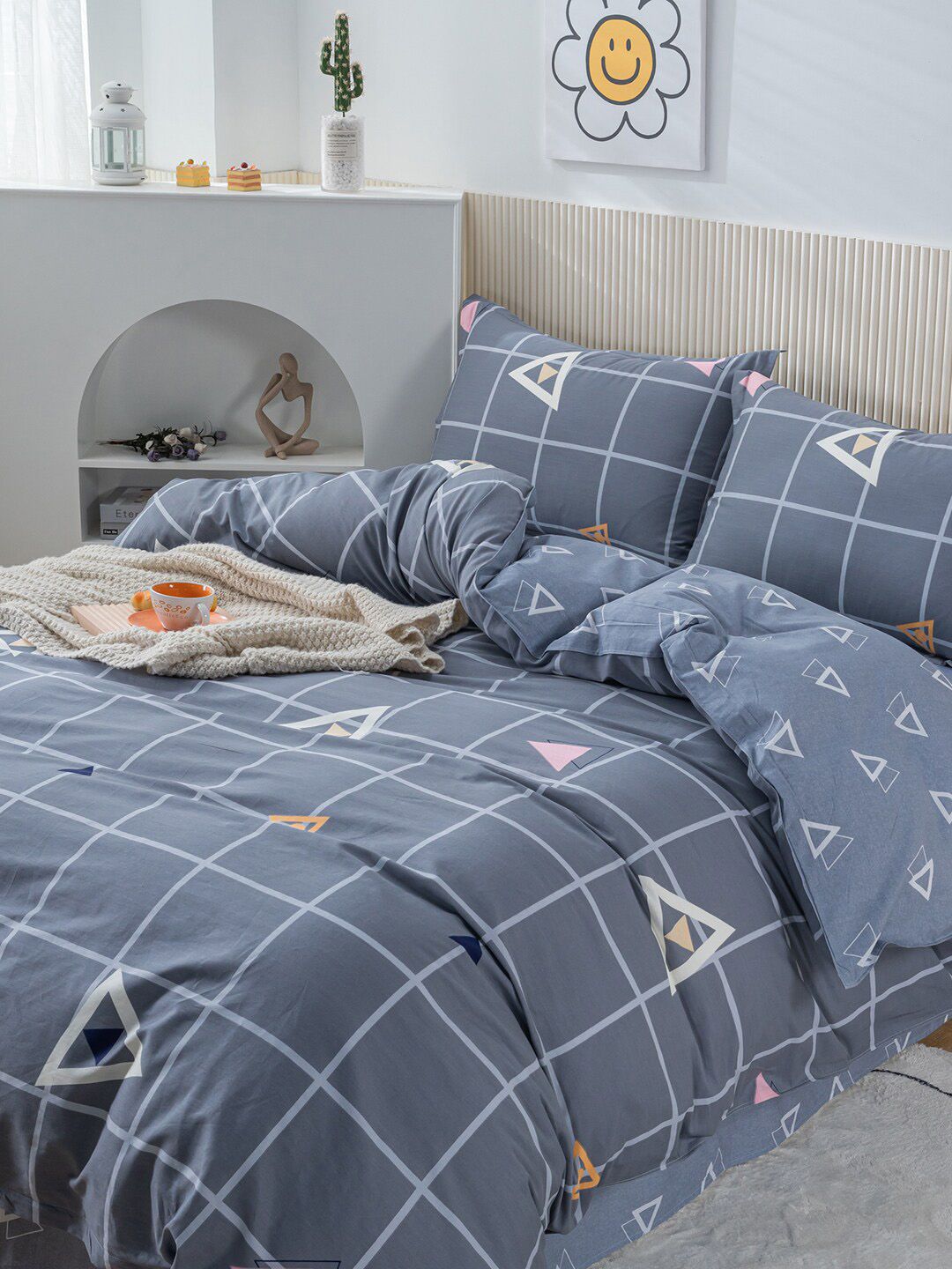 JC Collection Grey Pure Cotton Checked Bedding Set Price in India