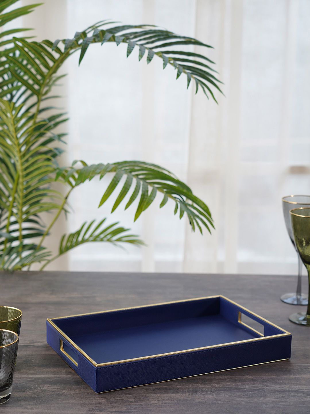 Pure Home and Living Blue  Solid Serving Tray Price in India