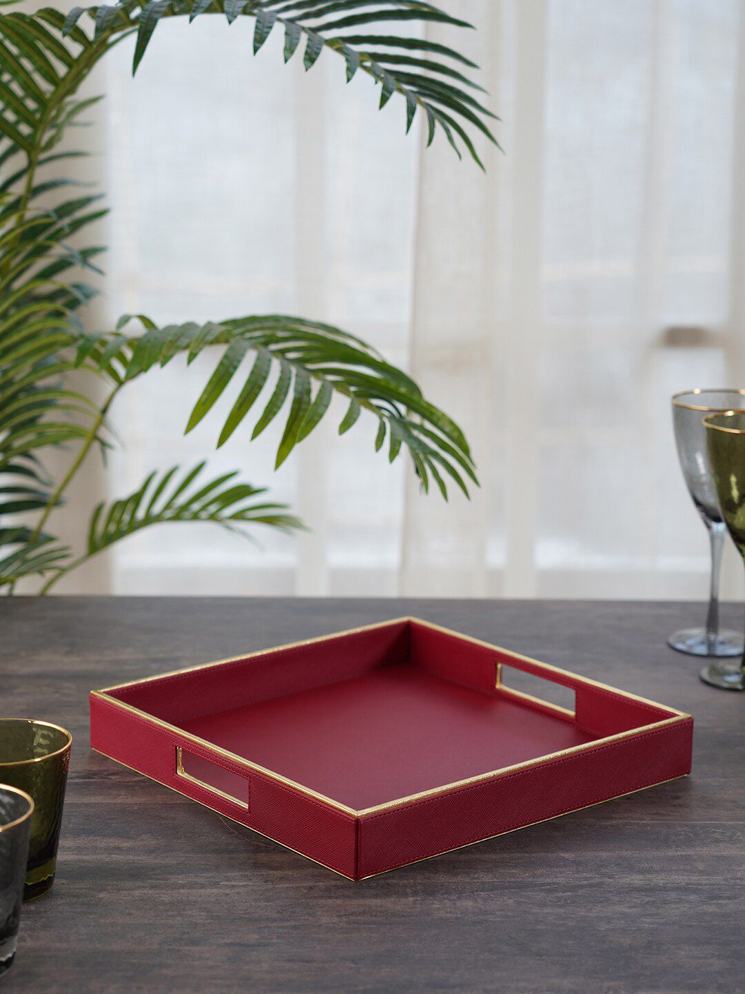 Pure Home and Living Red Solid Serving Trays Price in India