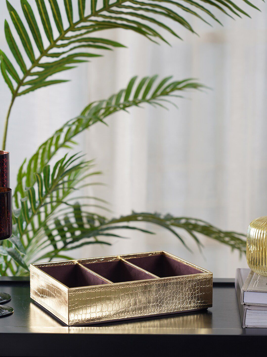 Pure Home and Living Gold-Toned Solid 3-Compartment Trays Price in India