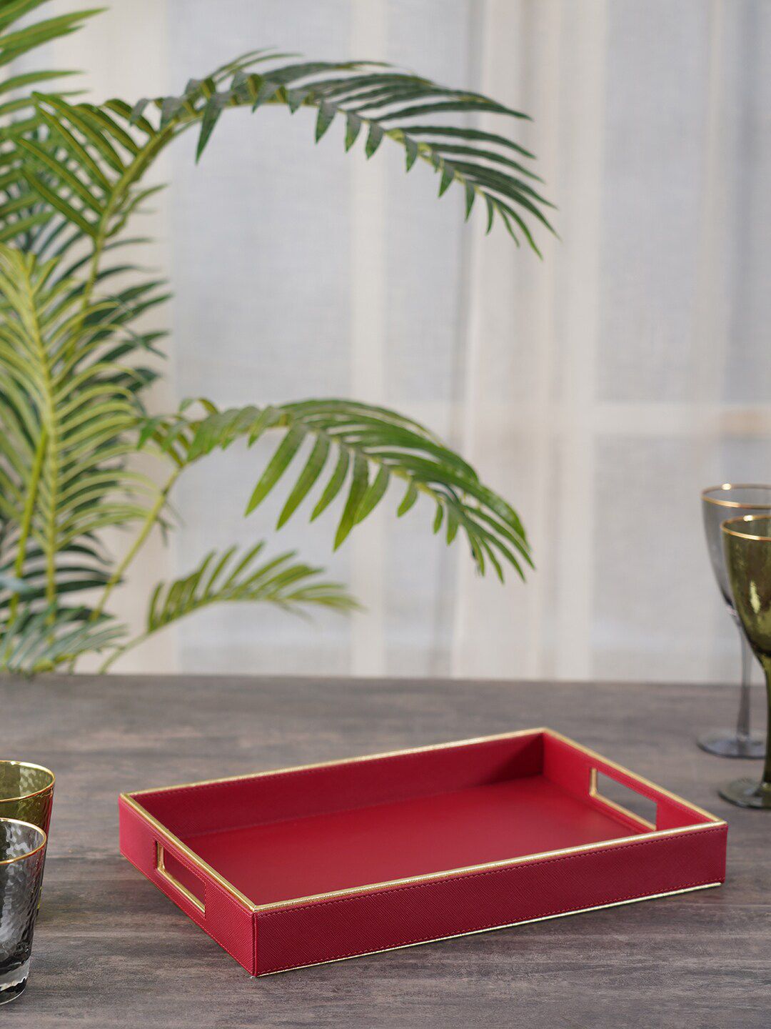 Pure Home and Living Rectangle Red Serving Tray Price in India