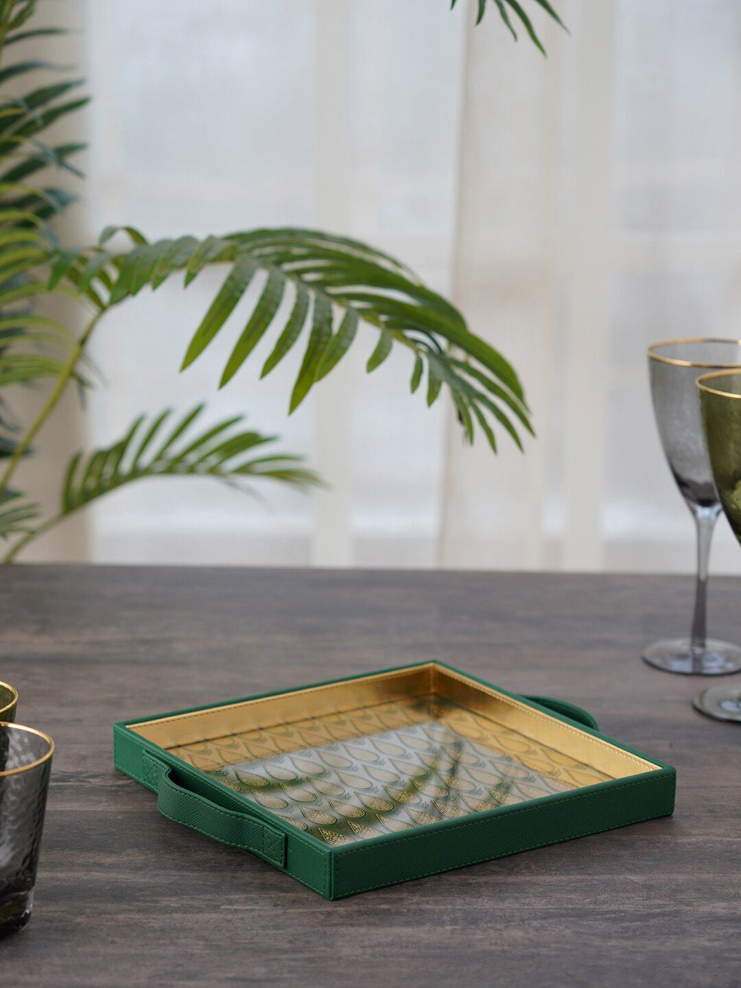 Pure Home and Living Green Gold Square Serving Tray Price in India