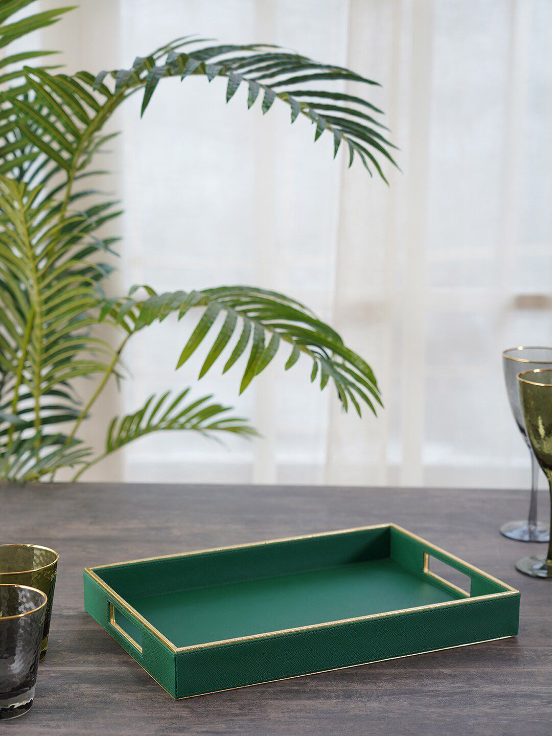 Pure Home and Living Rectangle Green Serving Tray Price in India