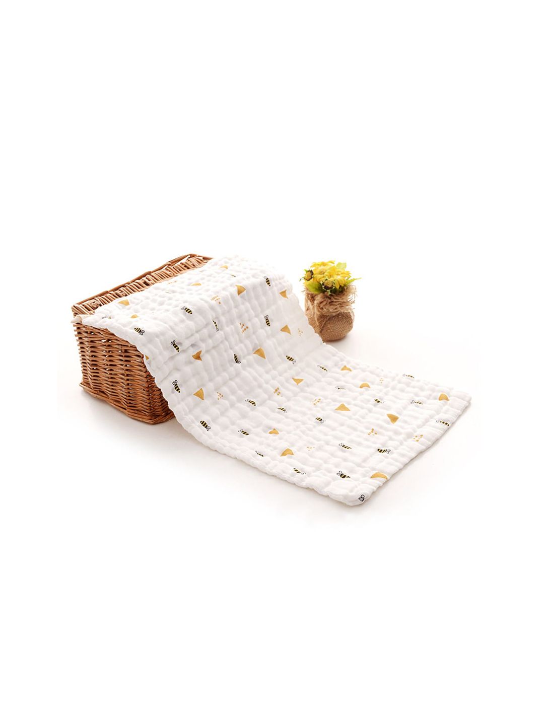 Moms Home Kids White & Green Printed GSM 500 Organic Cotton  Bath Towel