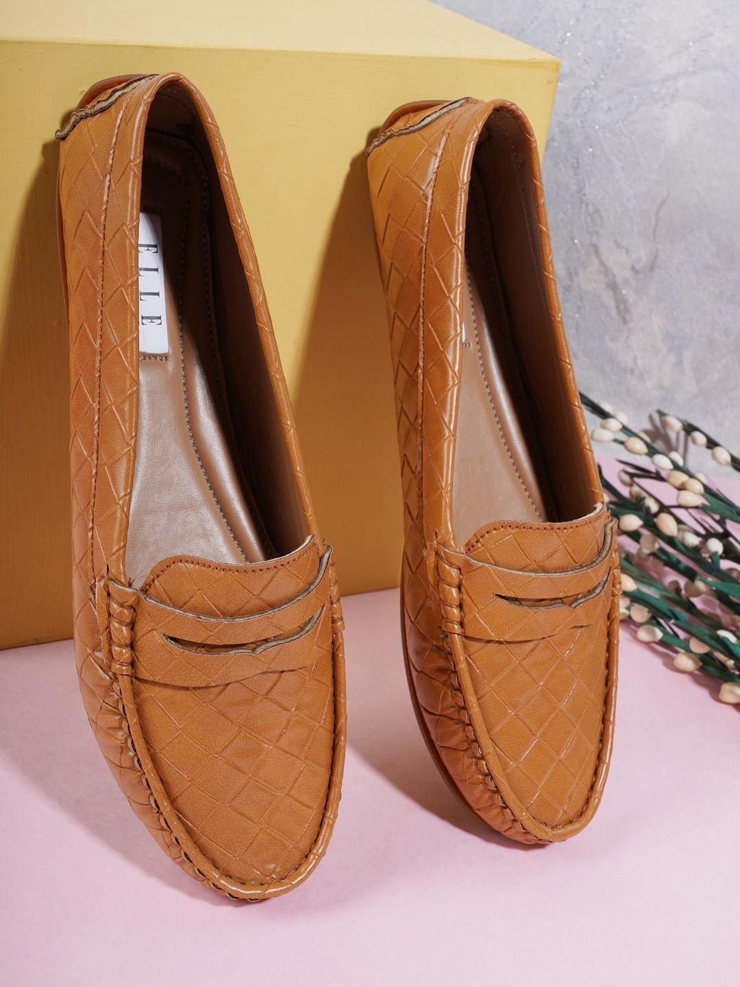 ELLE Women Brown Textured Driving Shoes Price in India