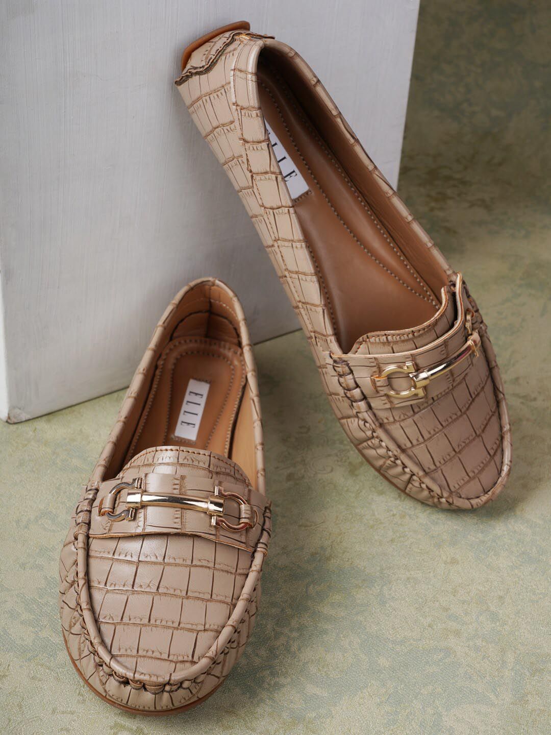 ELLE Women Beige Textured Loafers Price in India