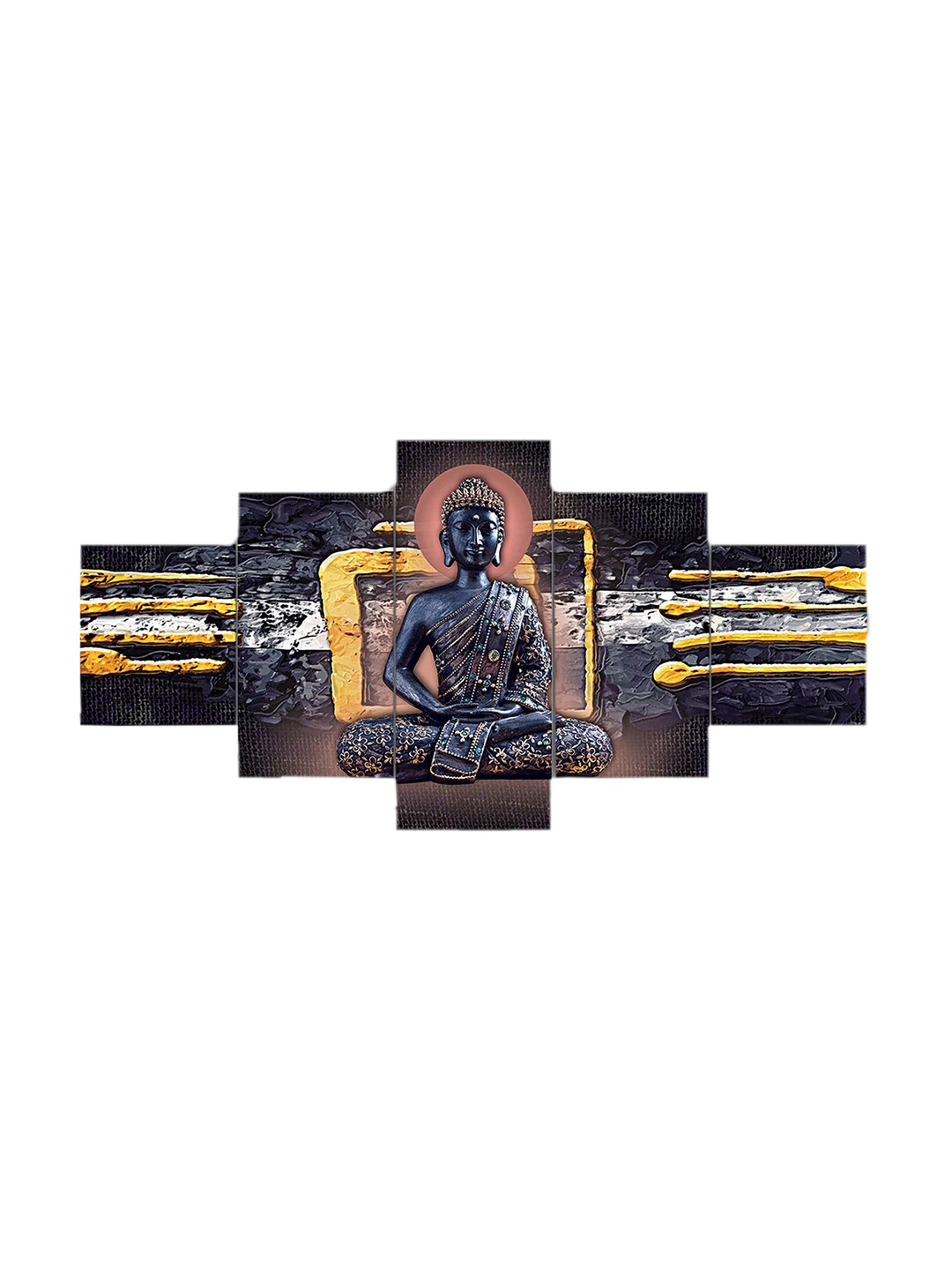 Perpetual Multicolor Set Of 5 Buddha Painting 3d Scenery Wall Art Price in India