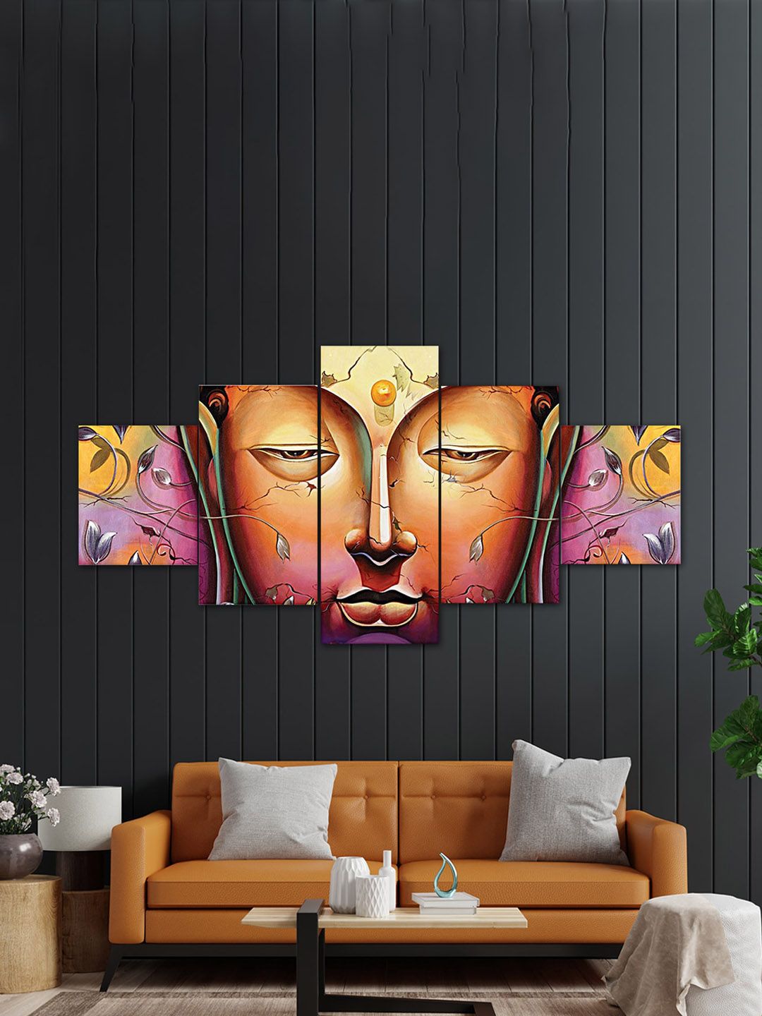 Perpetual Multicoloured Set of 5 3D Buddha Wall Paintings Price in India