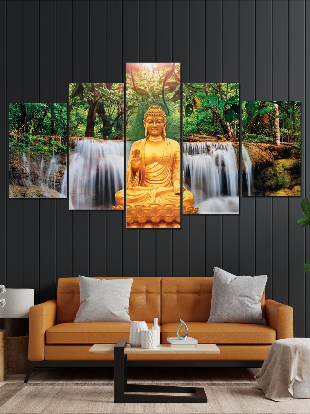 Perpetual Set Of 5 Multicolored Buddha Painting Wall Art Price in India