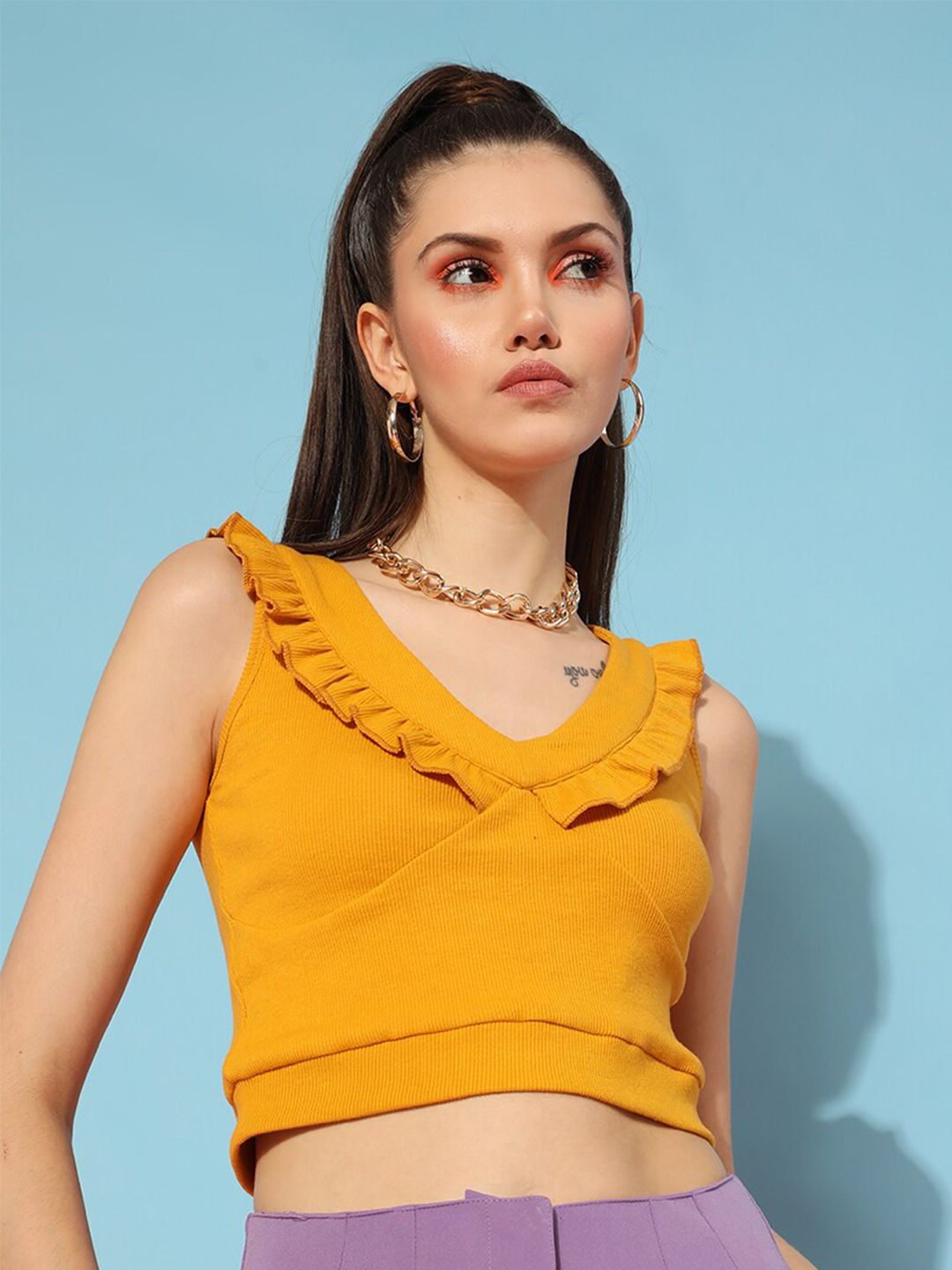 STREET 9 Mustard Solid Top Price in India