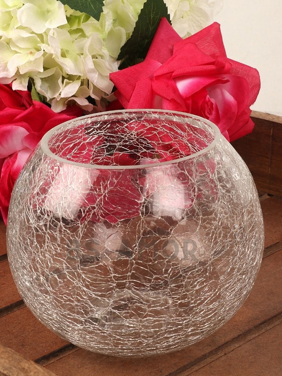 BS AMOR Transparent Textured Glass Vase Price in India
