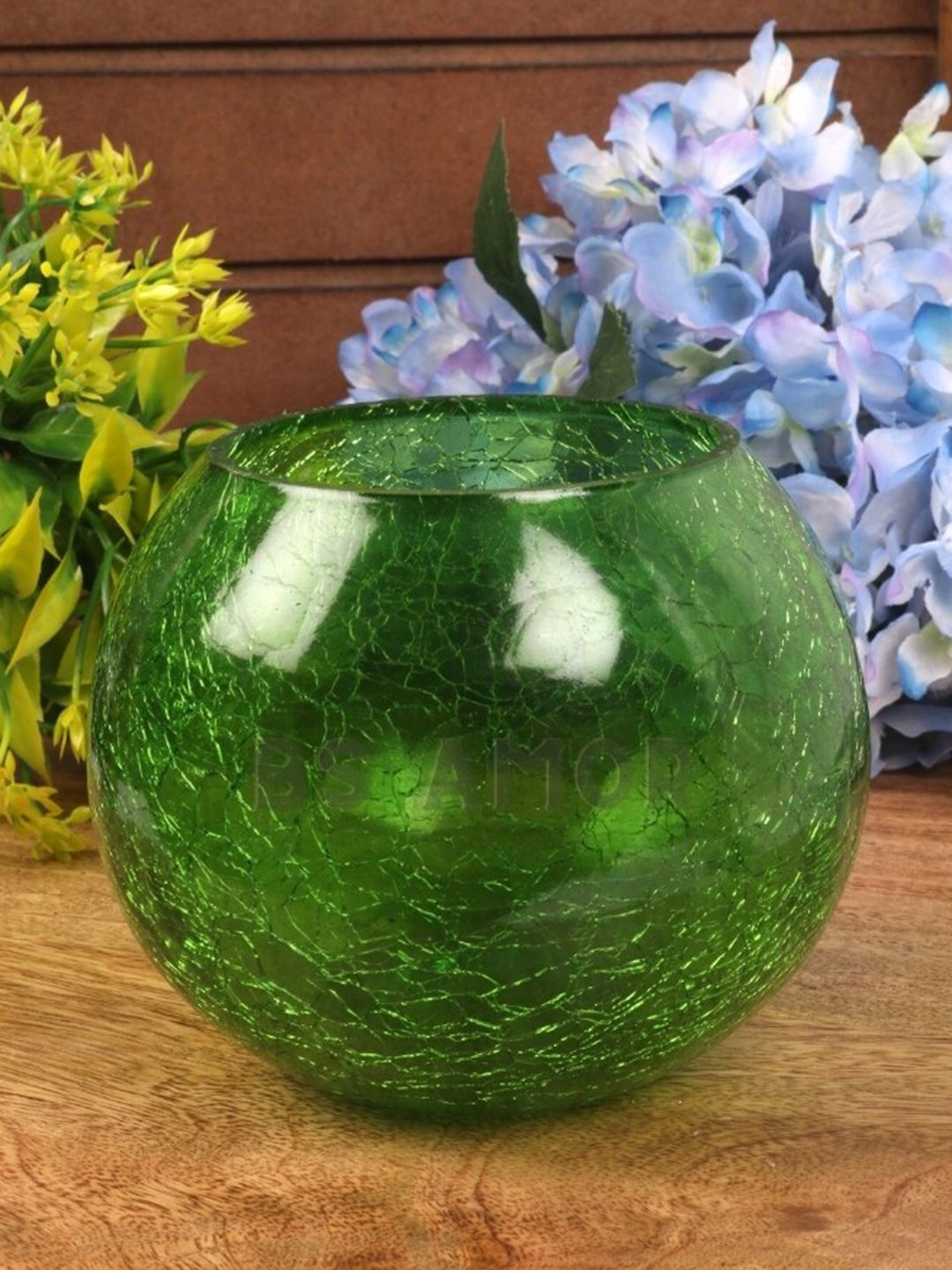 BS AMOR Green Textured Glass Bowl Vase Price in India