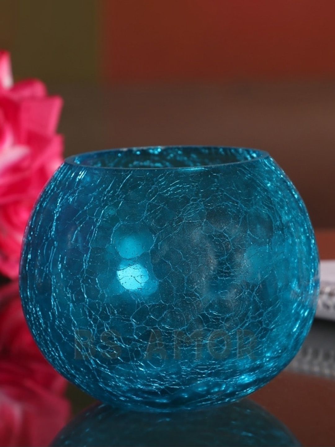 BS AMOR Blue Textured Bubble Bowl Vase Price in India