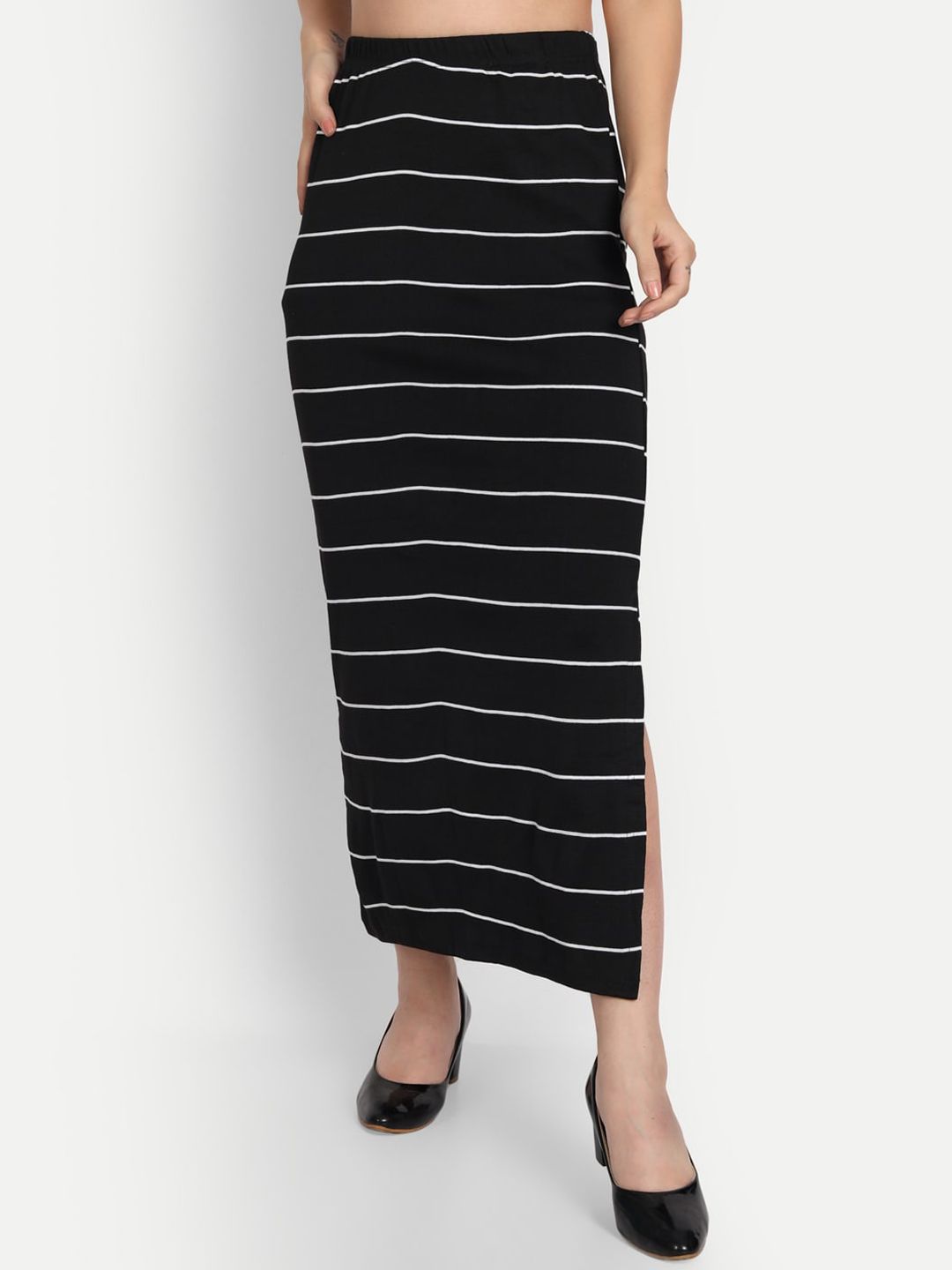FRAUTICA Women Black & White Striped Cotton Skirts Price in India