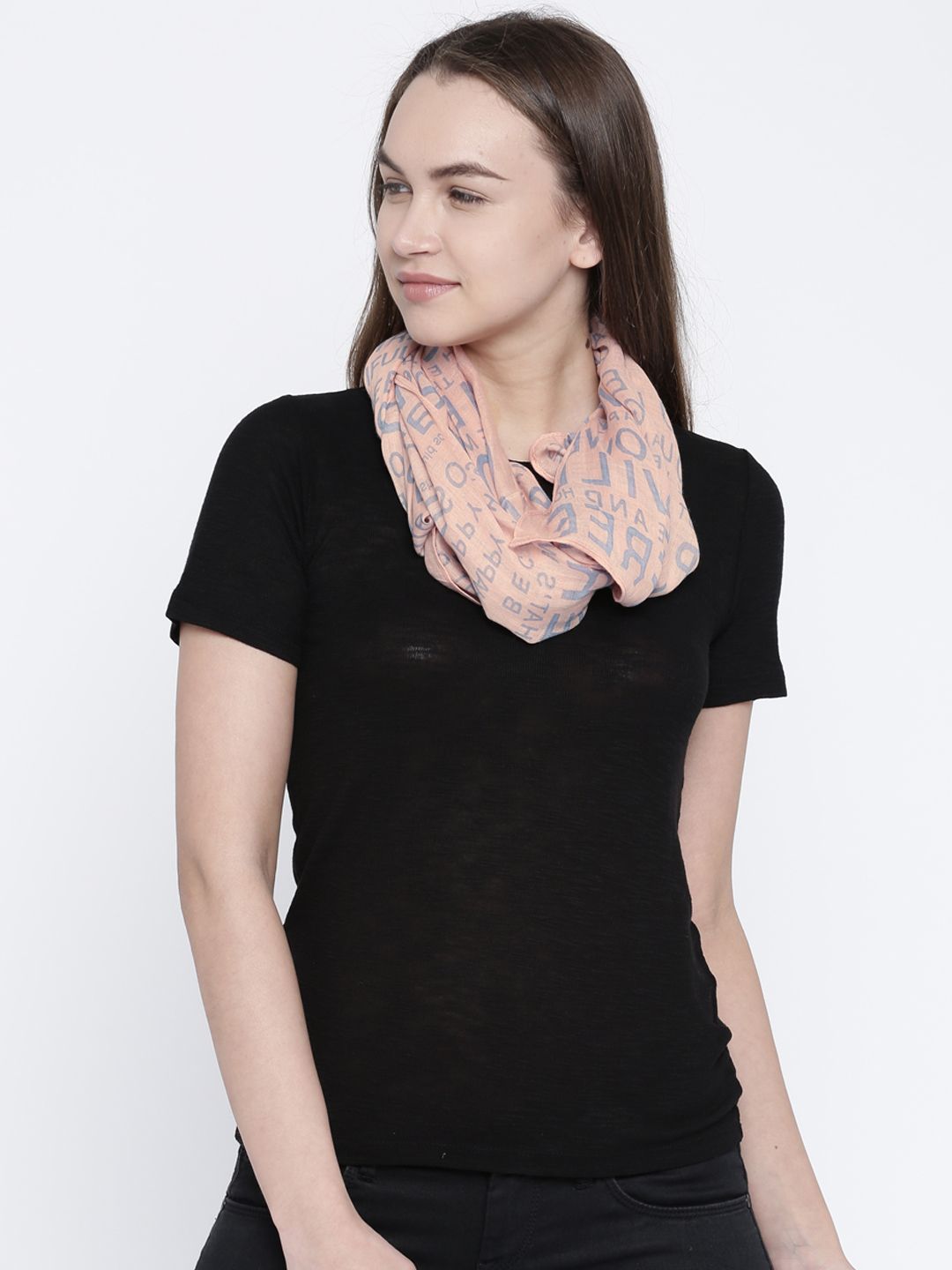 Ayesha Girl Power Peach-Coloured Printed Scarves Price in India