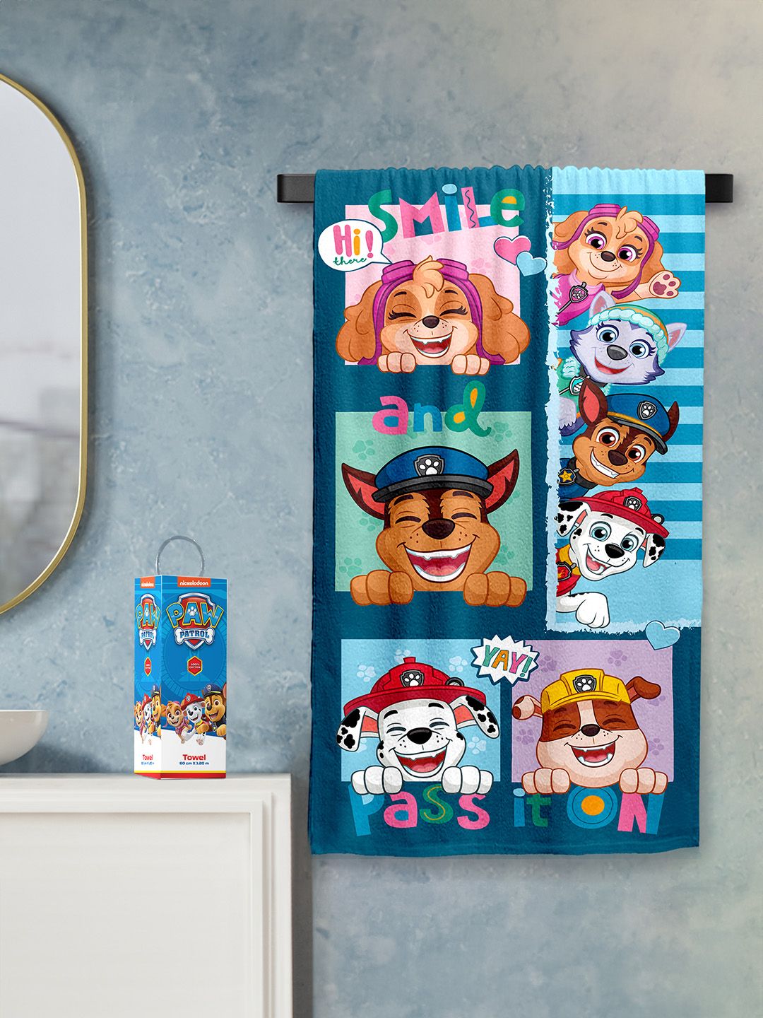 YK Unisex Kids Multi-Coloured Paw Patrol Printed  380 GSM Bath Towel