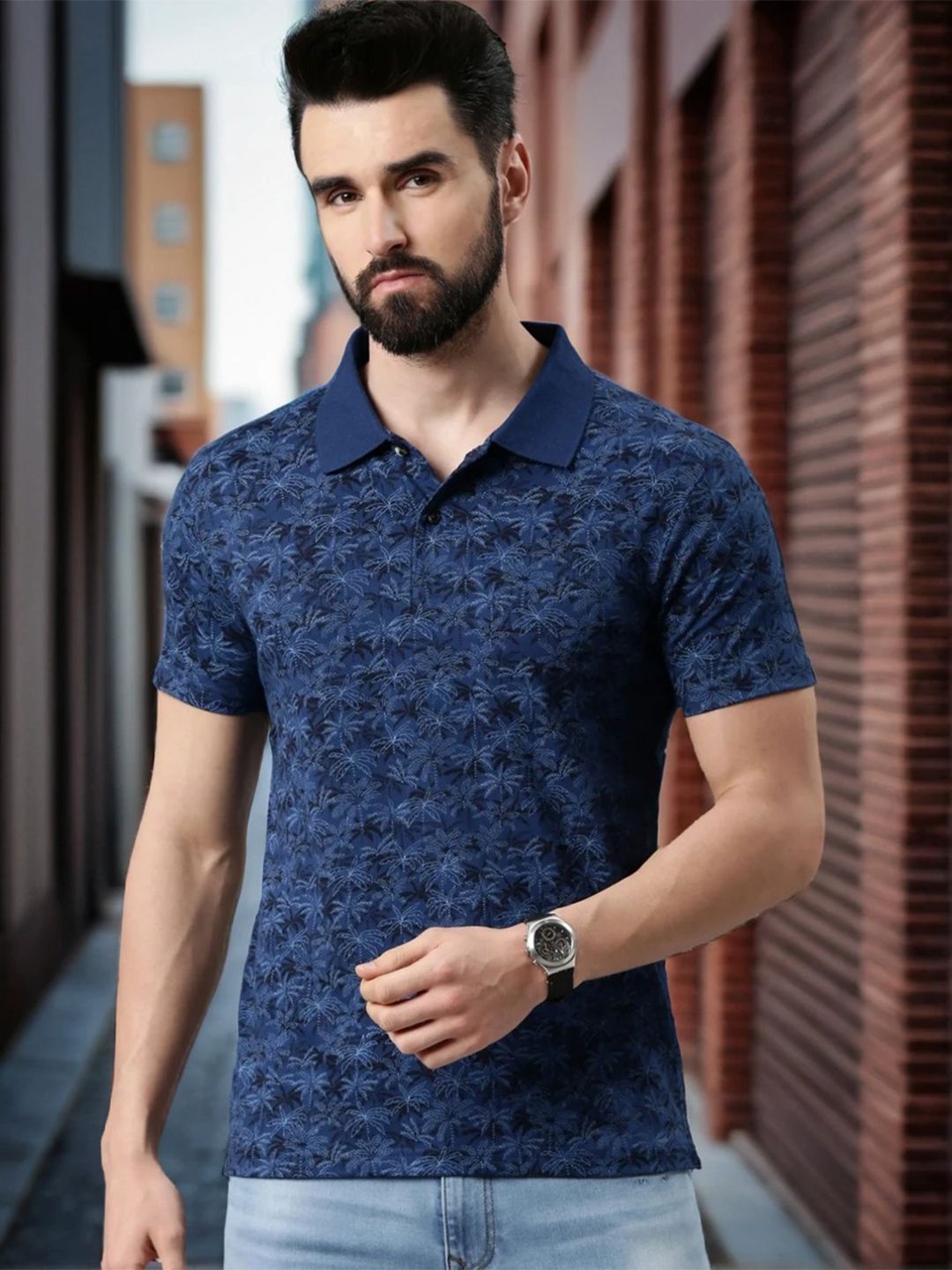 Kryptic Men Printed Pure Cotton Polo T-shirt