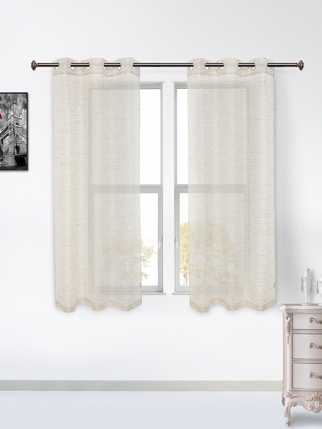 HomeTown Set of 2 Gold-Toned & Grey Sheer Window Curtain Price in India