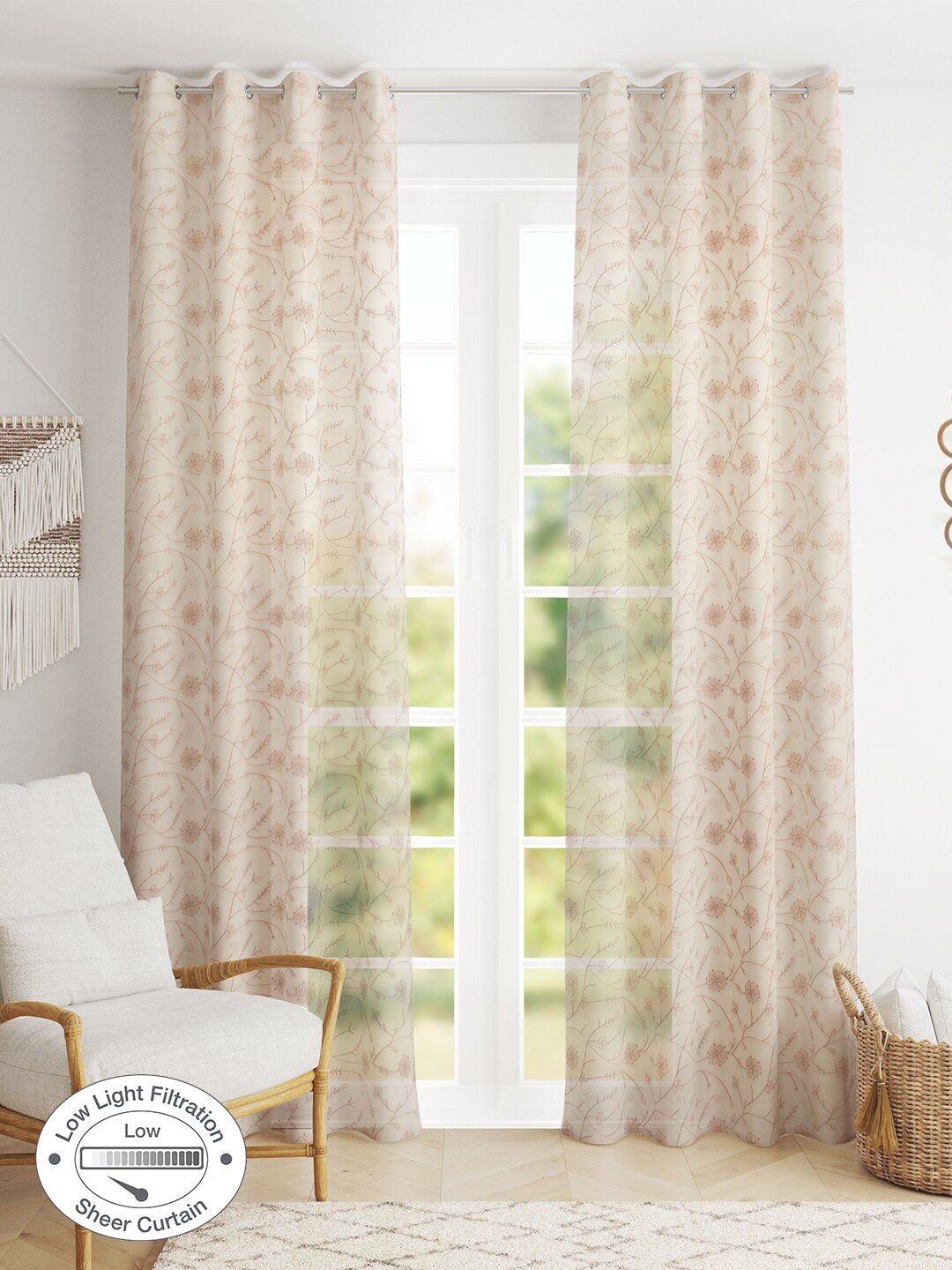 HomeTown Set of 2 Beige Embroidered Sheer Door Curtain Price in India