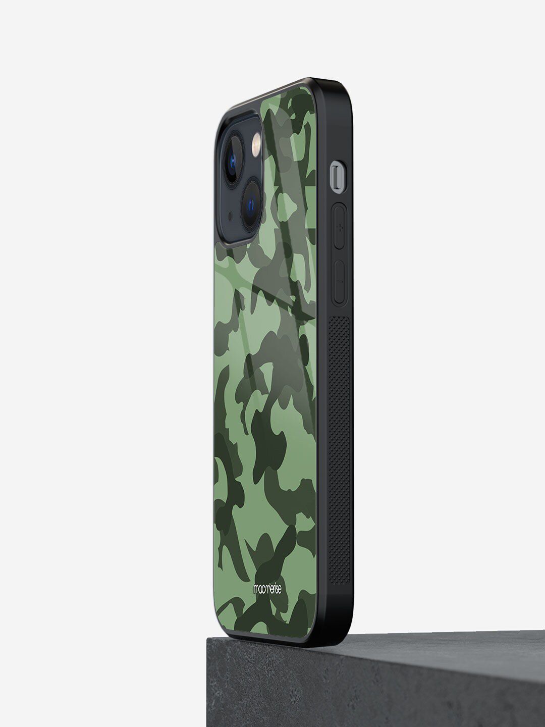 macmerise Camo Green Printed iPhone 13 Mini Glass Back Case Price in India