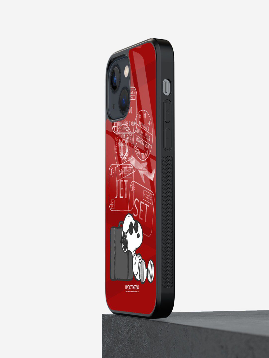 macmerise Red & White Printed Jet Set Go iPhone 13 Glass Phone Back Case Price in India