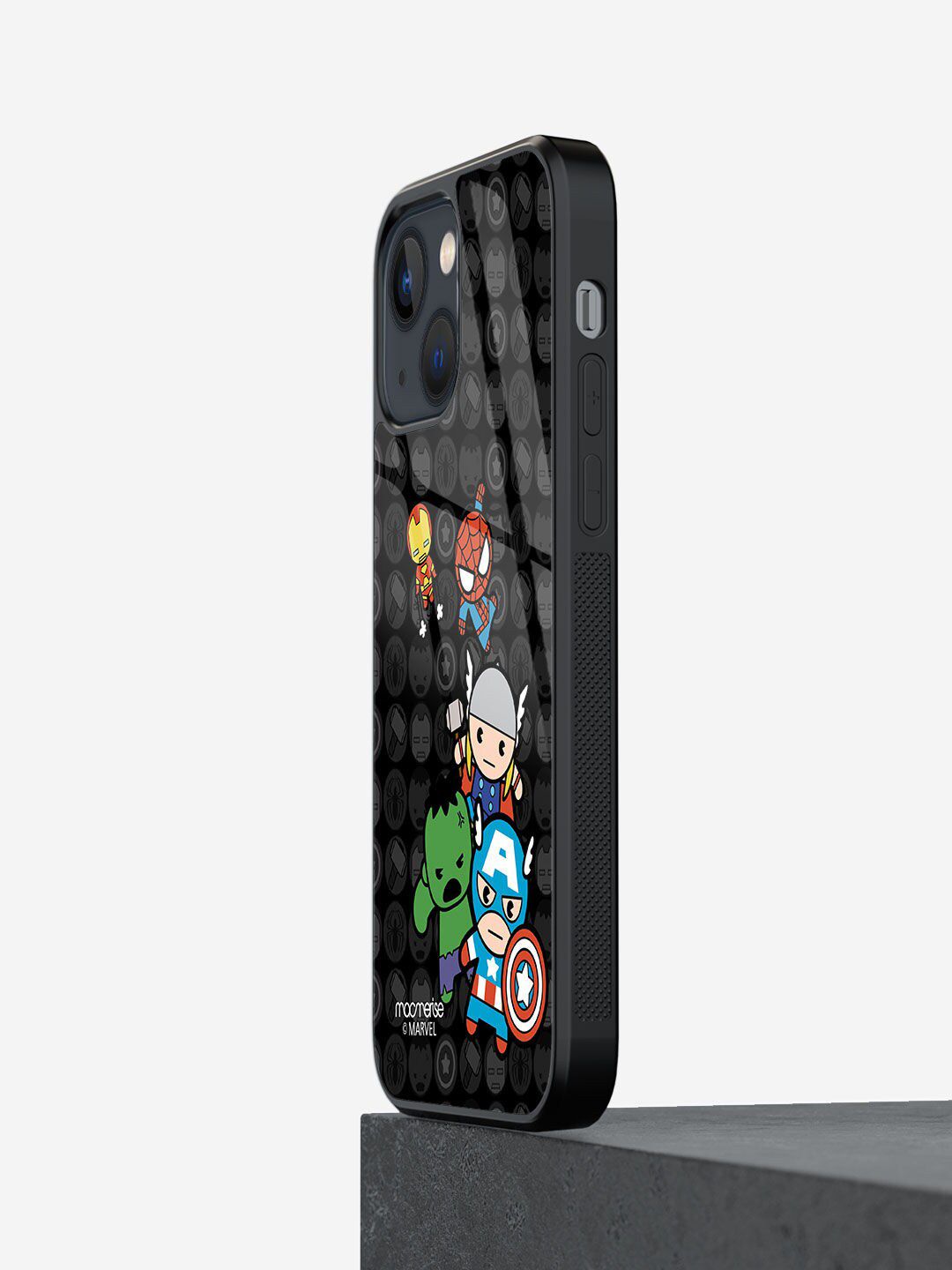 macmerise Black Printed Kawaii Art Marvel Comics iPhone 13 Mini Glass Phone Back Case Price in India